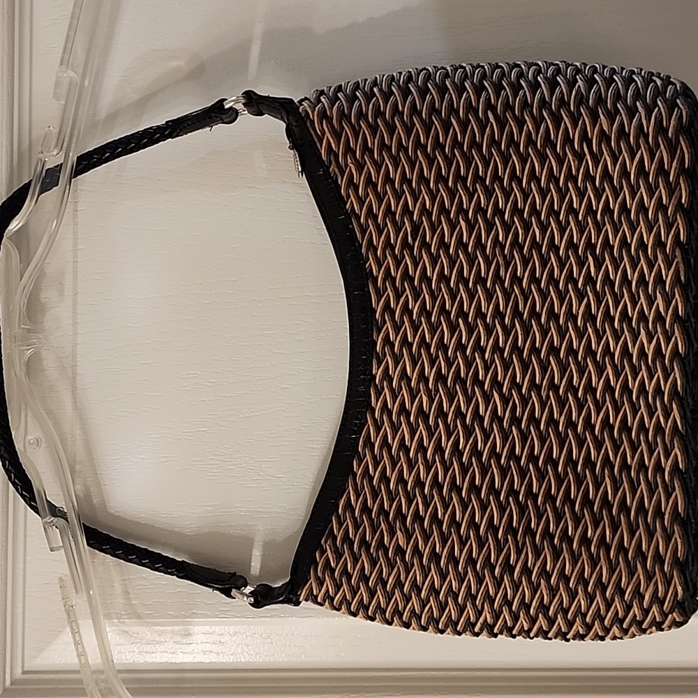 BRIGHTON Edna Black & Tan Woven Handbag with Black Leather Trim - Picture 4 of 12
